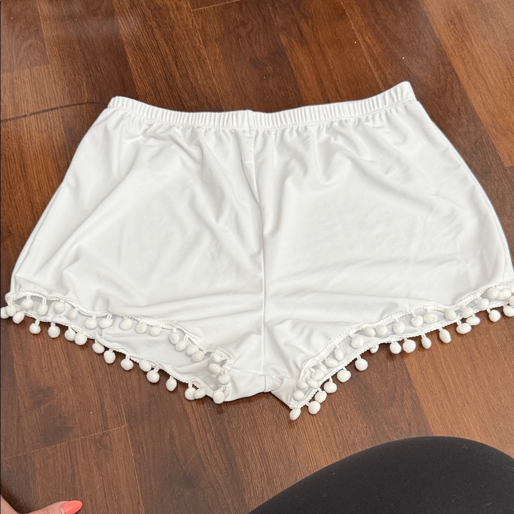 White Pom Pom Trim Shorts